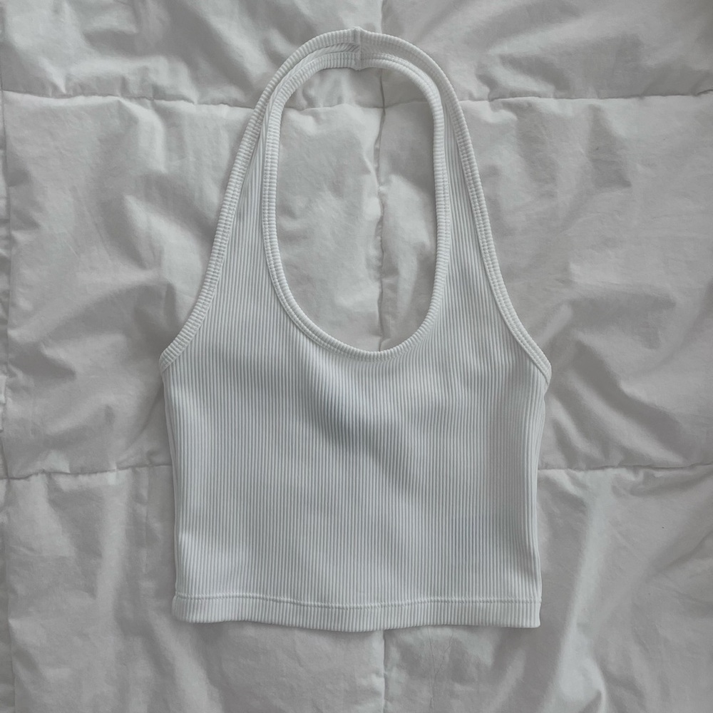 H&M Divided White Ribbed Halter Top